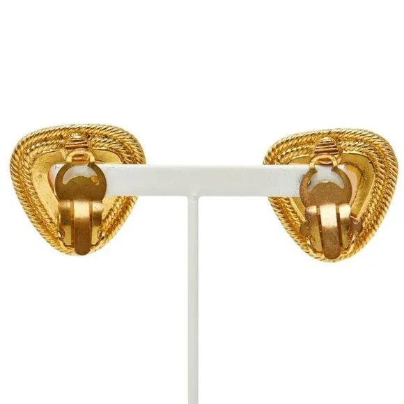 Chanel Vintage Triangle Earrings Gold White Plated Faux Pearl